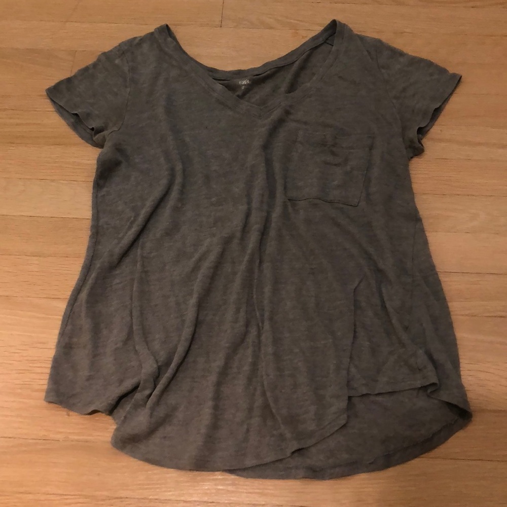 Grey v neck top with pocket